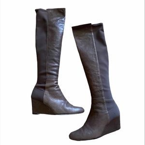 Stuart Weitzman Demiwedge Knee High Gray Leather Wedge Boot 8.5 FLAW